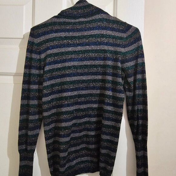 Worthington Glitter Stripe Turtleneck Sweater – Long Sleeve, Stretch Knit, Retro - Picture 3 of 3